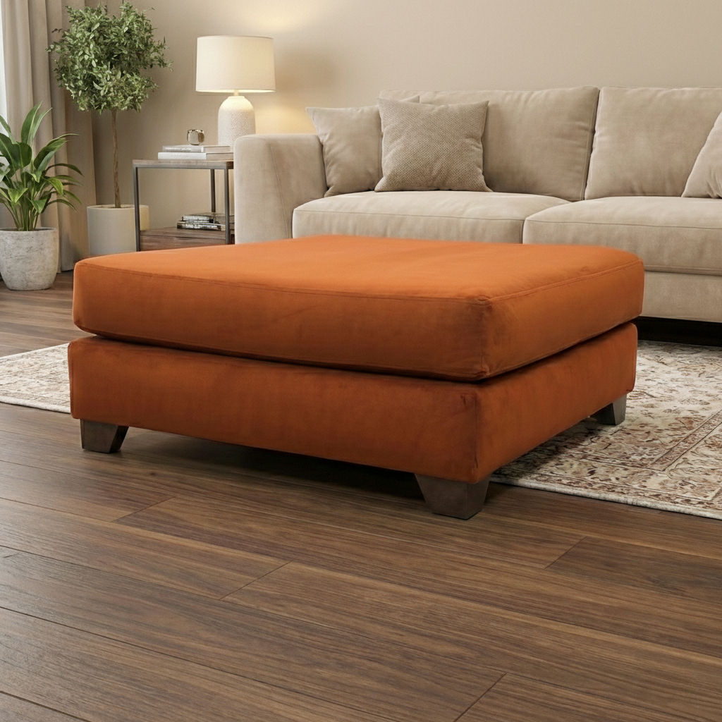 The Lounge Co. ‘Isobel’ Burnt Orange Velvet Rectangular Footstool