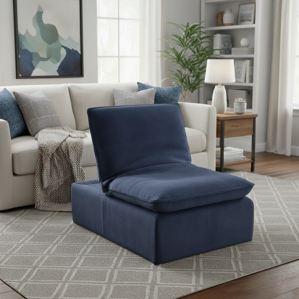 ‘Starlight Express’ Dark Navy Blue Velvet Chair Storage Footstool