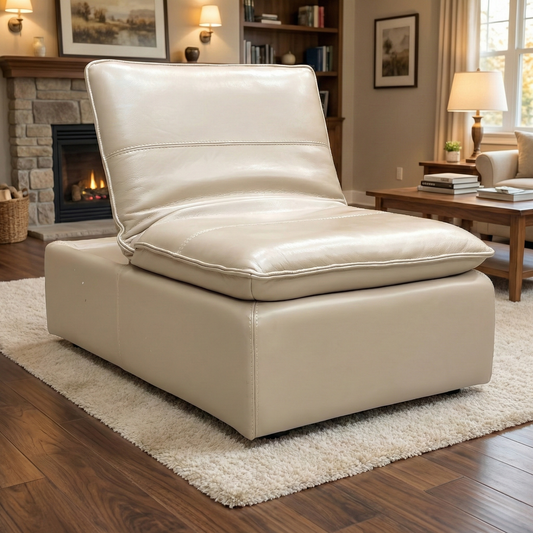 World of Leather ‘Starlight Express’ Dark Cream Leather Chair Storage Footstool