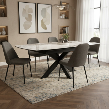 ‘Raul’ Calcatta Marble 160cm Pop Up Extending Dining Table