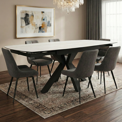 ‘Raul’ Travertine Ceramic Top 130cm Swivel Extending Dining Table