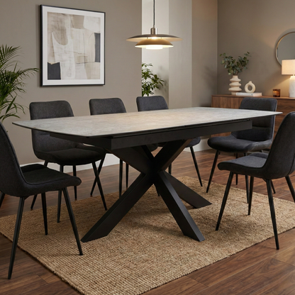 ‘Raul’ Matte Silver Ceramic Top 130cm Pop Up Extending Dining Table