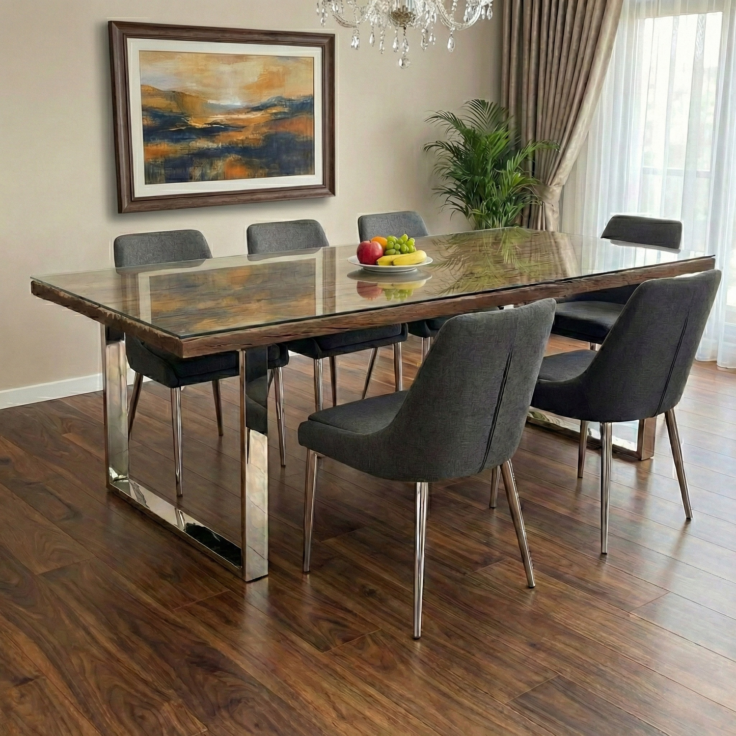 ‘Chennai’ Rustic Wood 220cm Dining Table with U-Shaped Legs