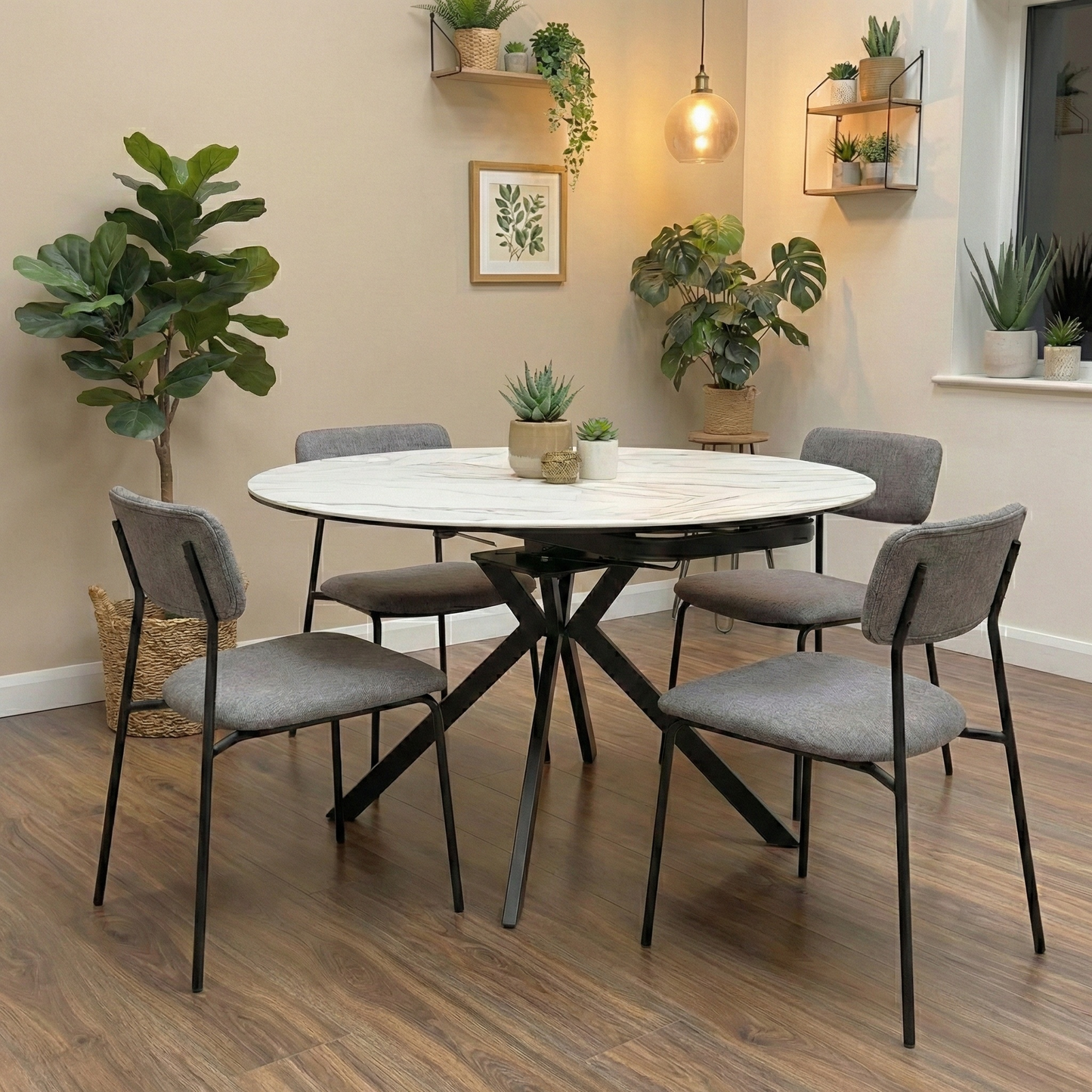 'Quattro' Oyster Marble Effect Extending Swivel Dining Table