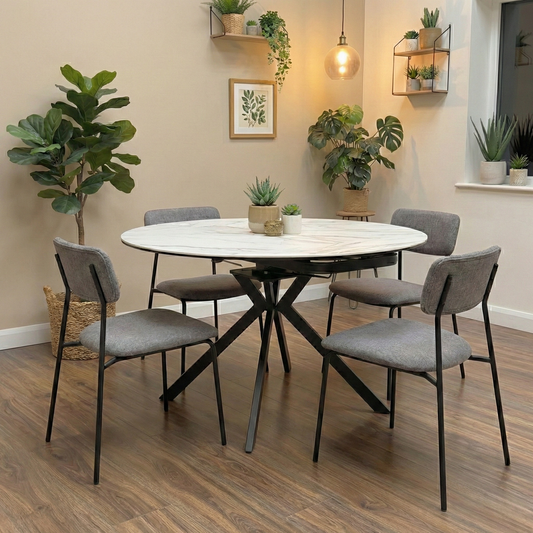 'Quattro' Oyster Marble Effect Extending Swivel Dining Table