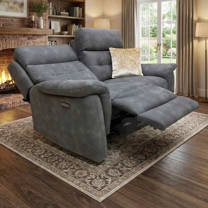'Springer' Bfa-Blj-R16 Grey Suede 2 Seater Power Recliner Sofa
