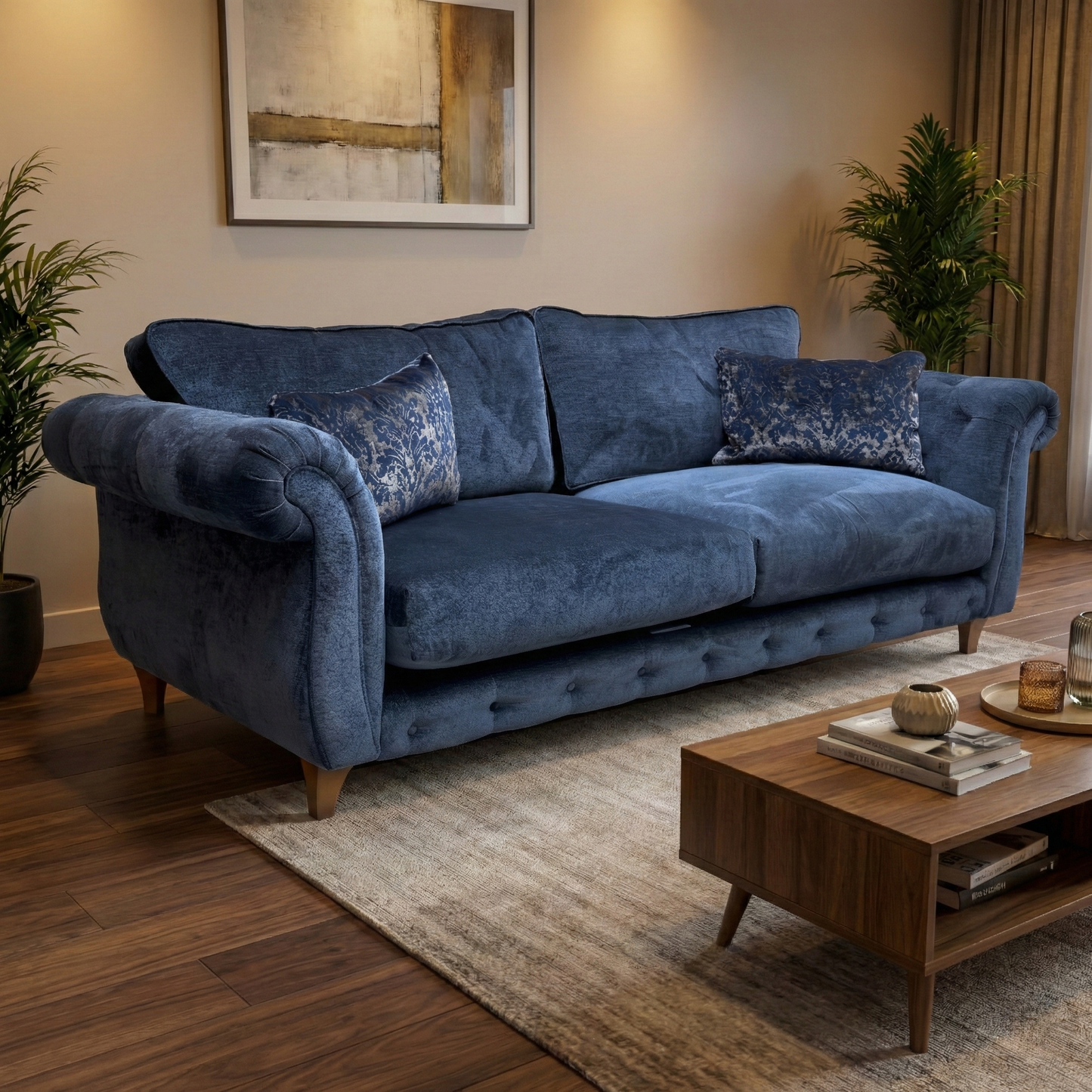 'Palace' Derwent Denim Navy Fabric Classic Back 4 Seater Sofa