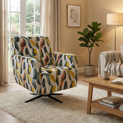 'Abberton' Terrazzo Audley Velvet Accent Swivel Chair in Pattern Fabric