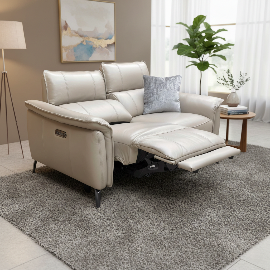 Living room of the slender metal legs in a gunmetal grey finish, highlighting the modern industrial touch.