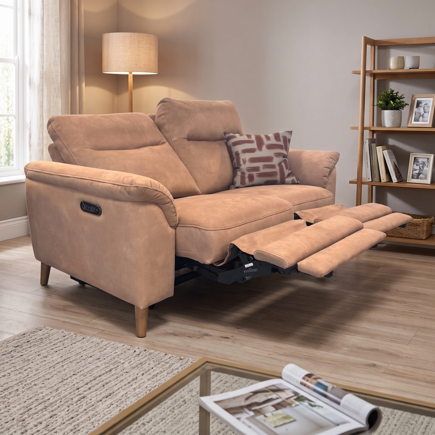 ‘Morgan’ Dexter Sand 43507 Velvet 2 Seater Power Recliner Sofa