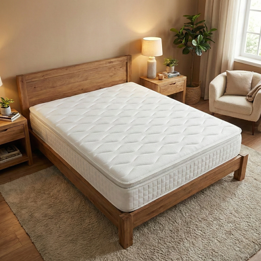 Lifestyle shot of the Silentnight 1000 mattress on a king-size bed frame, showing its deep pillow-top design and white quilted finish.