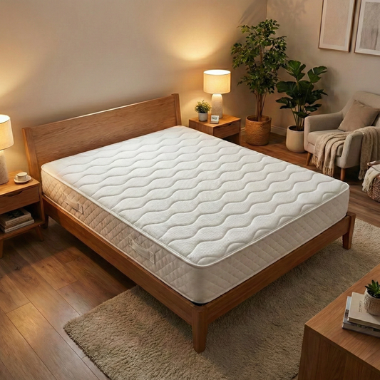 Lifestyle photo of the Silentnight Super King mattress, highlighting the breathable Geltex comfort layer designed for temperature regulation.