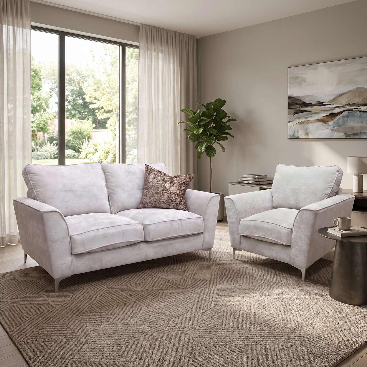 ‘Legend’ Kingston Silver Fabric Classic Back 2 Seater + Classic Back Armchair Sofa Set
