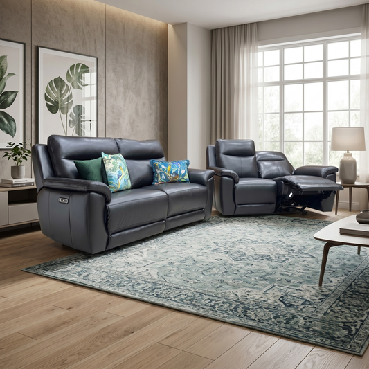 ‘Bobby’ Leather Cat-35/02 Black 3 + 2 Power Recliner Sofa Set