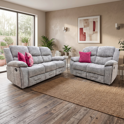 'Weston' Mocha Tight Weave Fabric 3 + 2 Seater Manual Recliner Sofa Set with Drop Down Cup Holders