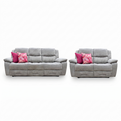 'Weston' Mocha Tight Weave Fabric 3 + 2 Seater Manual Recliner Sofa Set with Drop Down Cup Holders