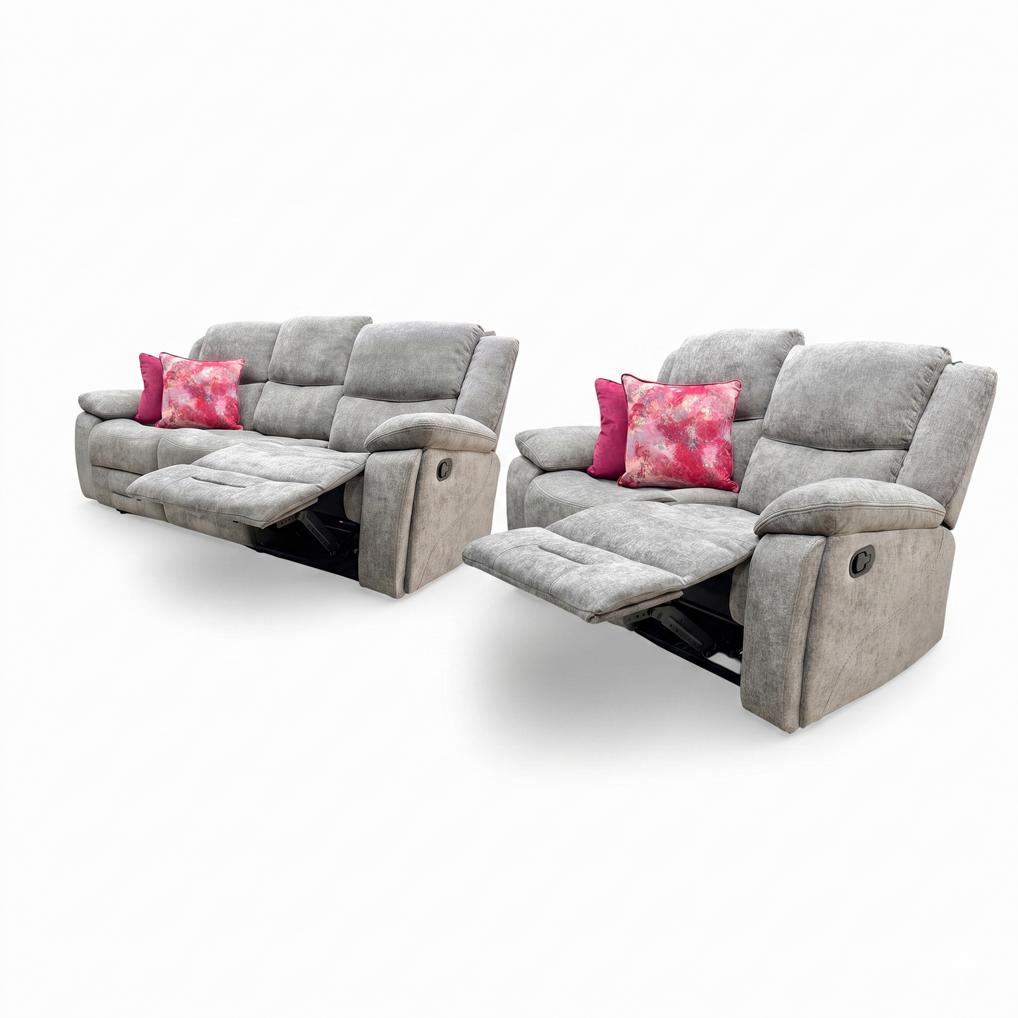 'Weston' Mocha Tight Weave Fabric 3 + 2 Seater Manual Recliner Sofa Set with Drop Down Cup Holders