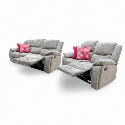 'Weston' Mocha Tight Weave Fabric 3 + 2 Seater Manual Recliner Sofa Set with Drop Down Cup Holders