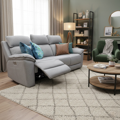 Living Room of the greige Blaine sofa, showing the generous seating area and sophisticated neutral upholstery.