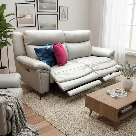 ‘Panache’ Lead Grey Cat-40/31 Leather 3 Seater Power Recliner Sofa