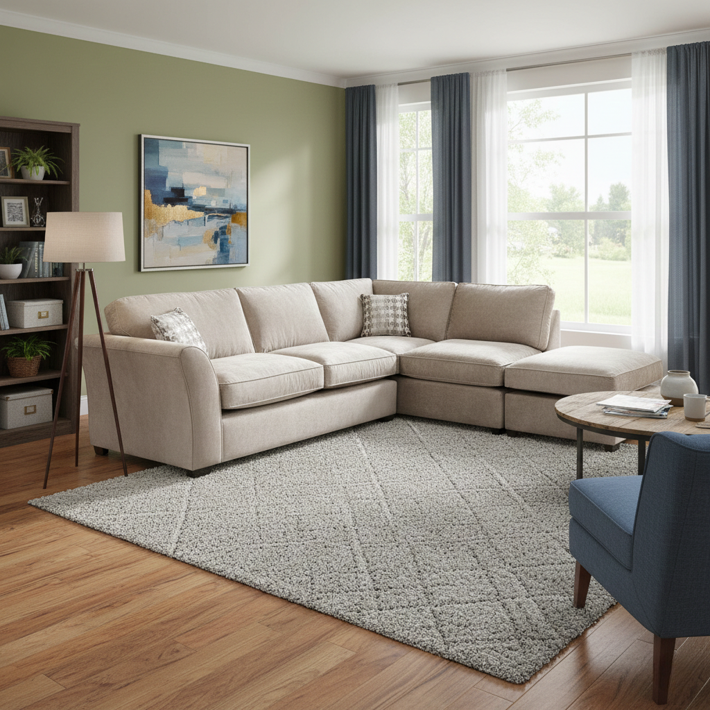Living Room view of the Rosie chaise corner sofa, showcasing its contemporary silhouette and spacious seating arrangement.