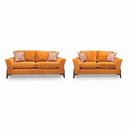 'Collins' Almond Orange Towel Velvet 3 + 2 Seater Sofa Set