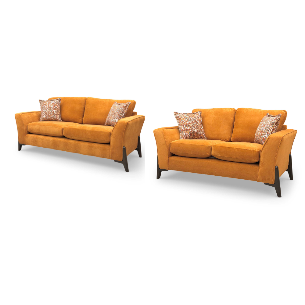'Collins' Almond Orange Towel Velvet 3 + 2 Seater Sofa Set