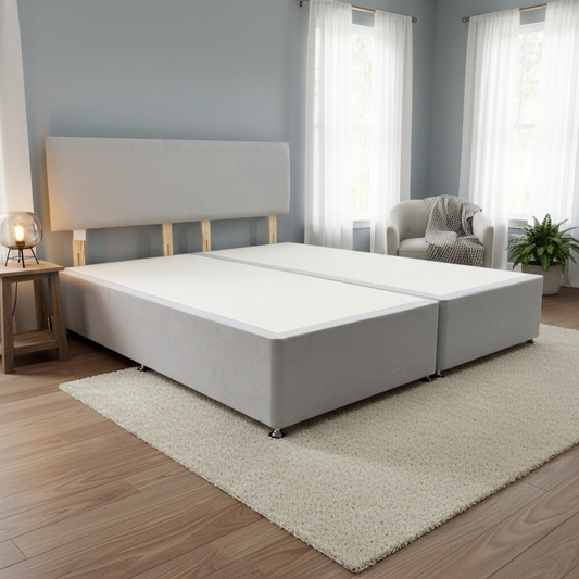 Lifestyle view of the Roma Super King bed in Silver Velvet upholstery, highlighting the soft sheen of the velvet fabric in a bedroom environment.