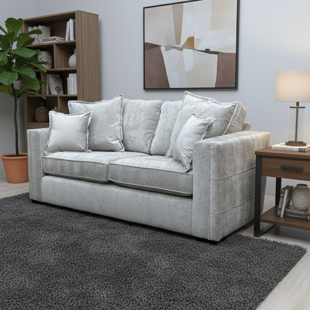 Lifestyle shot of the Chelsea Meridian Truffle sofa in a contemporary lounge, emphasizing its comfortable and stylish silhouette.