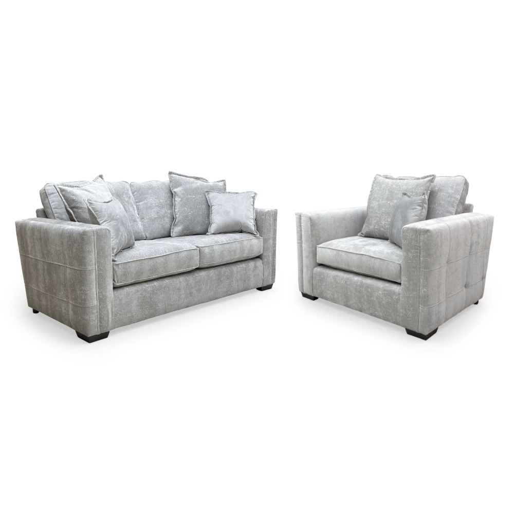 'Chelsea' Meridian Truffle Soft Weave Fabric Formal Back 3 Seater + Cuddler Chair Sofa Set