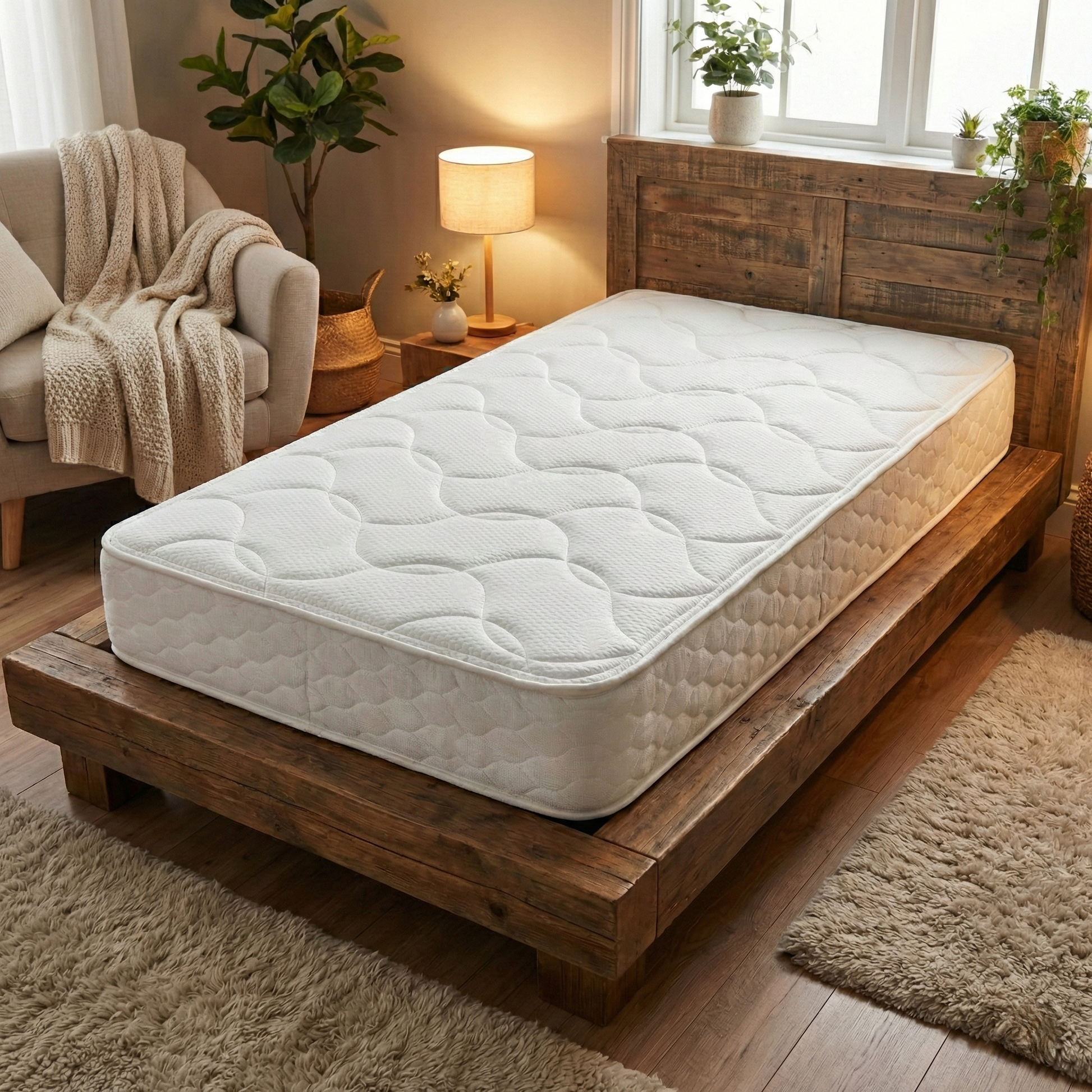 Living Room shot of the Silentnight Single Mattress, highlighting the responsive memory foam layer and breathable fabric cover.