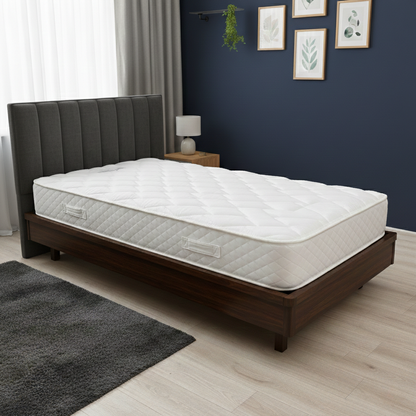 Living room of the mattress on a bed frame, illustrating its standard 90cm x 190cm single dimensions.