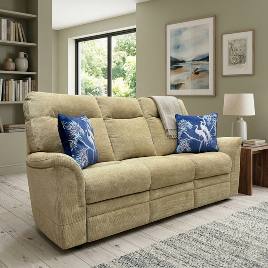 Living room view showcasing the Hudson sofa in a modern living room setting with soft warm lighting.