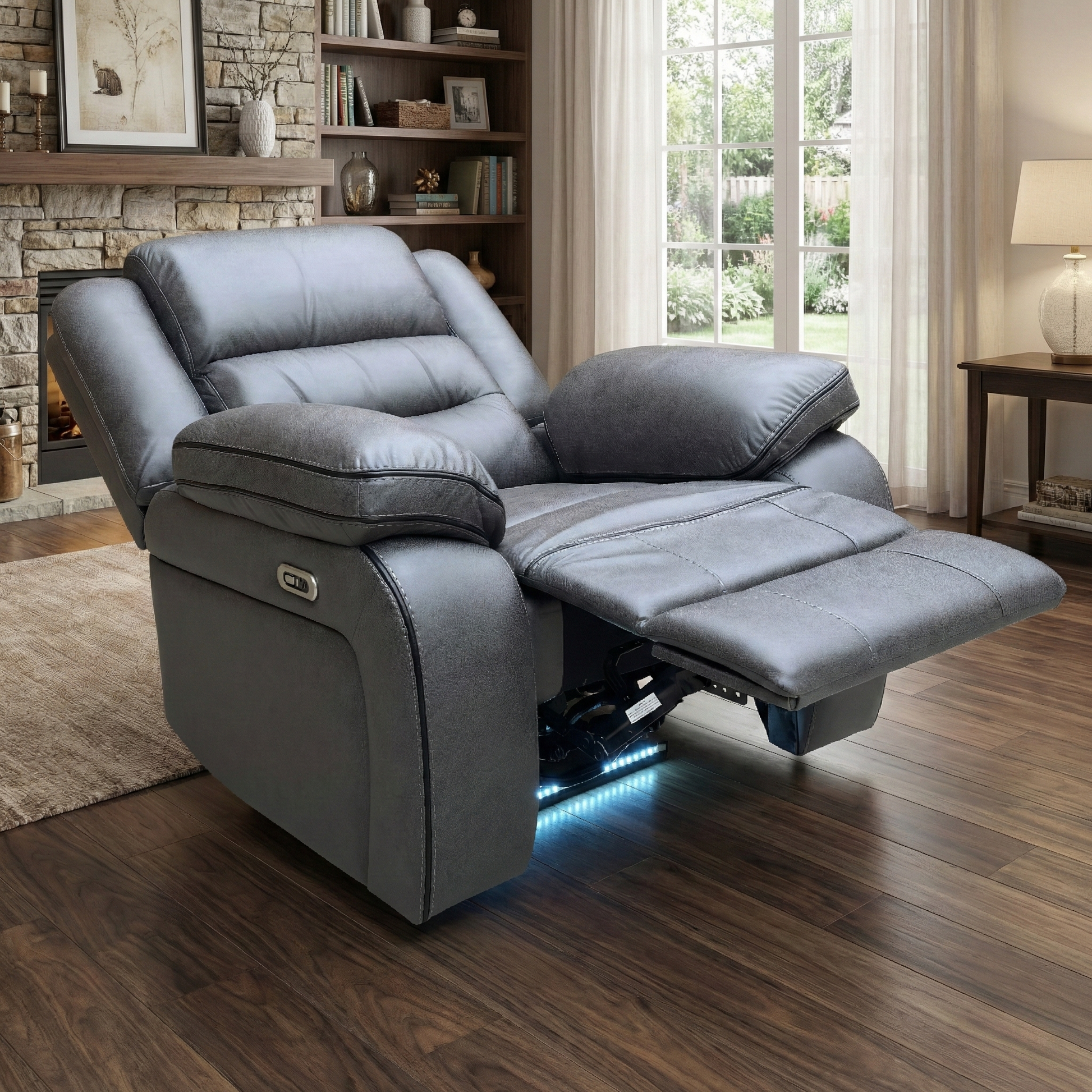 Living room of showing the contemporary silhouette and plush cushioning of the 'Vegas' recliner.