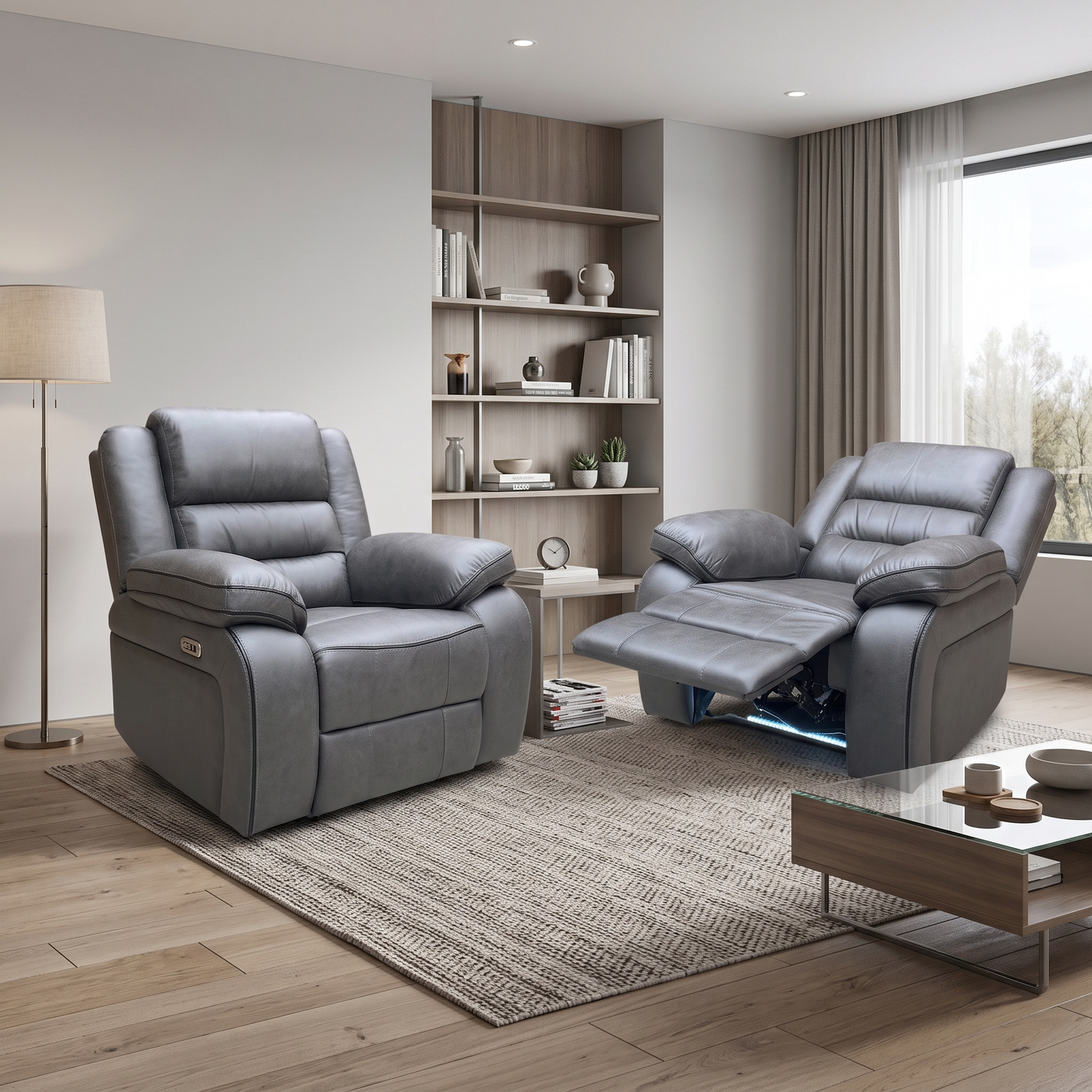 'Vegas' Charcoal Grey Microfibre Power Recliner Chairs - Set of 2