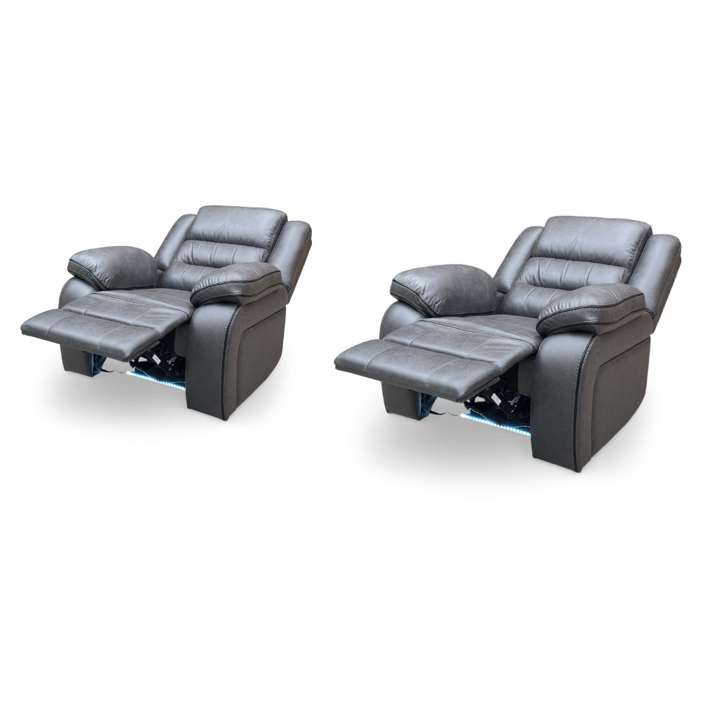 'Vegas' Charcoal Grey Microfibre Power Recliner Chairs - Set of 2