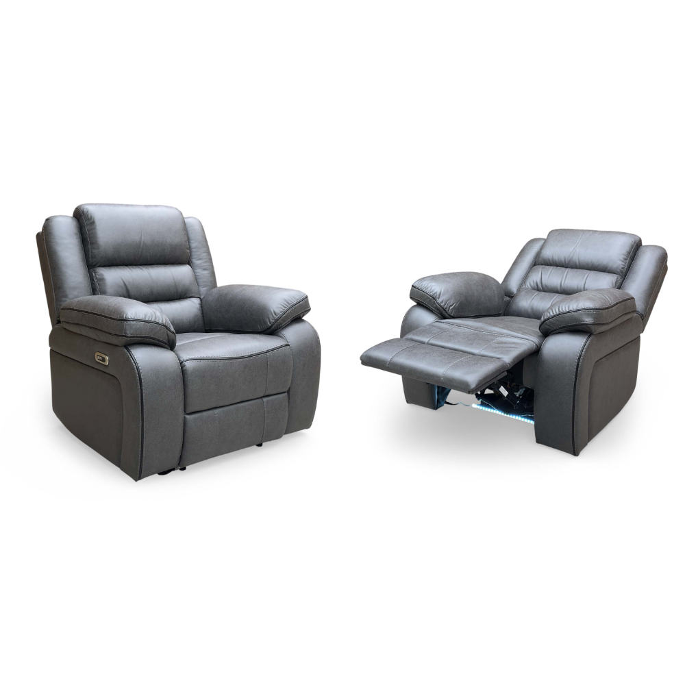'Vegas' Charcoal Grey Microfibre Power Recliner Chairs - Set of 2