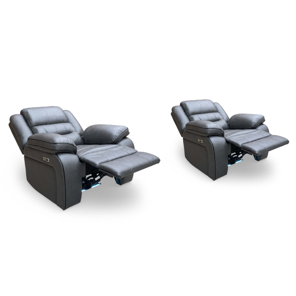 'Vegas' Charcoal Grey Microfibre Power Recliner Chairs - Set of 2