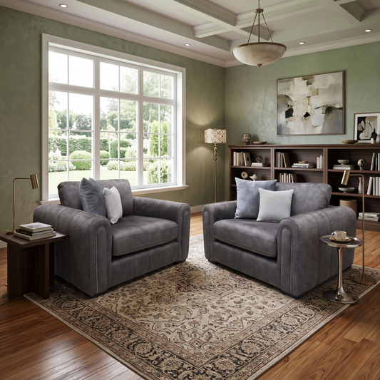 'Amara' Charcoal Velvet Snuggle Chairs - Set of 2