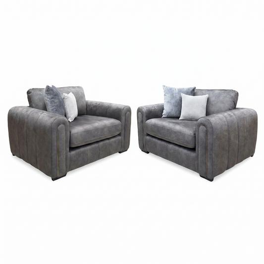 'Amara' Charcoal Velvet Snuggle Chairs - Set of 2