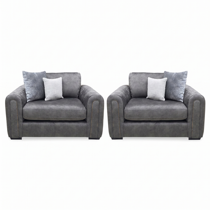 'Amara' Charcoal Velvet Snuggle Chairs - Set of 2