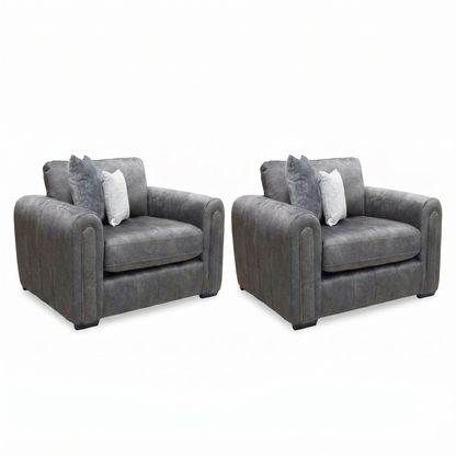 'Amara' Charcoal Velvet Snuggle Chairs - Set of 2