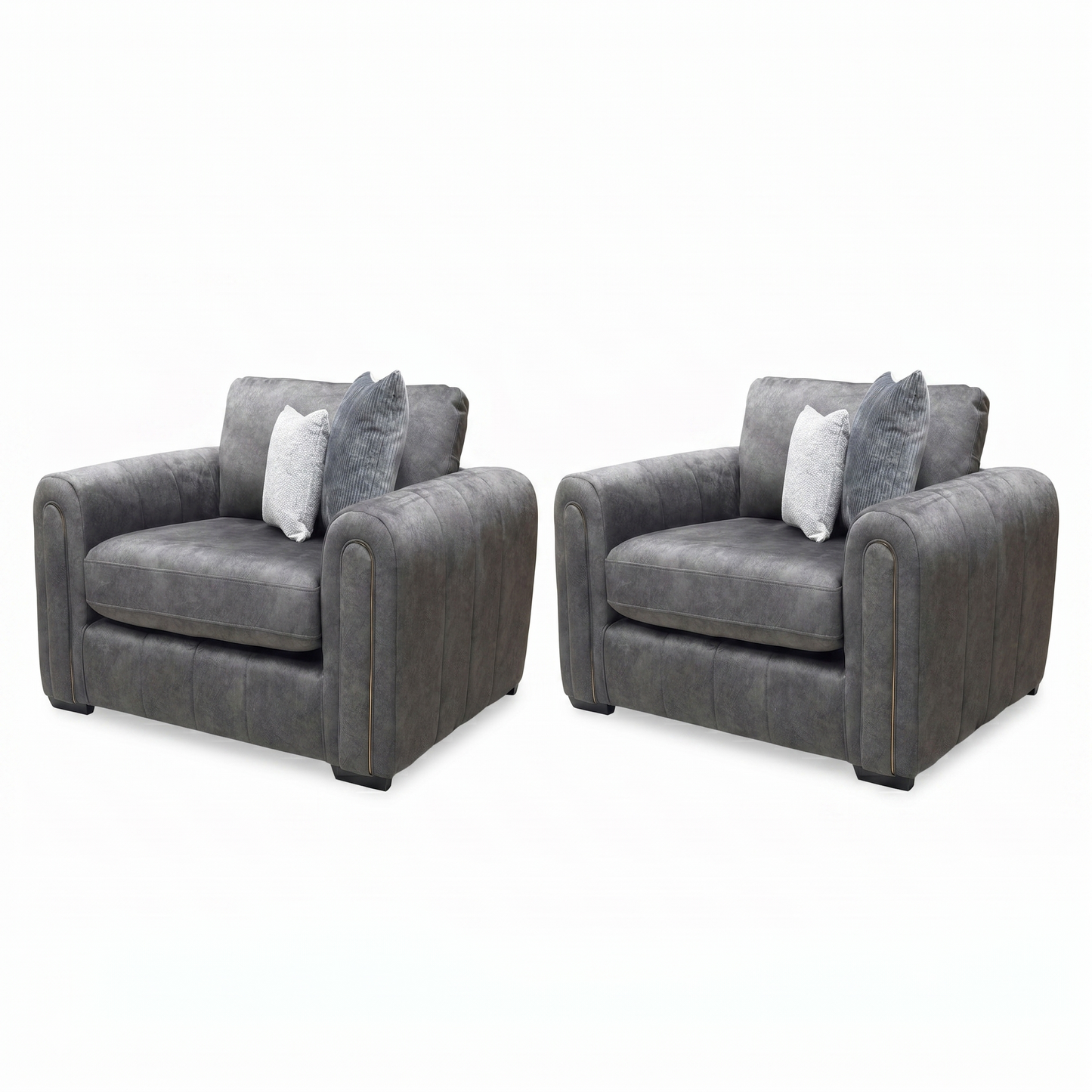 'Amara' Charcoal Velvet Snuggle Chairs - Set of 2