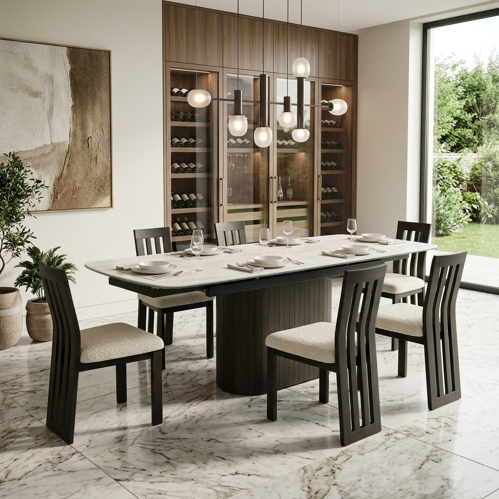 ‘Tiber’ Cermaic Top Draw Leaf Extending Dining Table