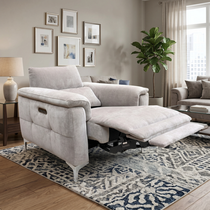 ‘Moet’ Manhattan Nutmeg Linen Fabric Power Recliner Chair with Telescopic Headrest Furniture Village