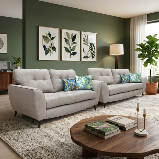 ‘Dawson' Mink Dawson Plain Woven Fabric 3 + 3 Seater Sofa Set
