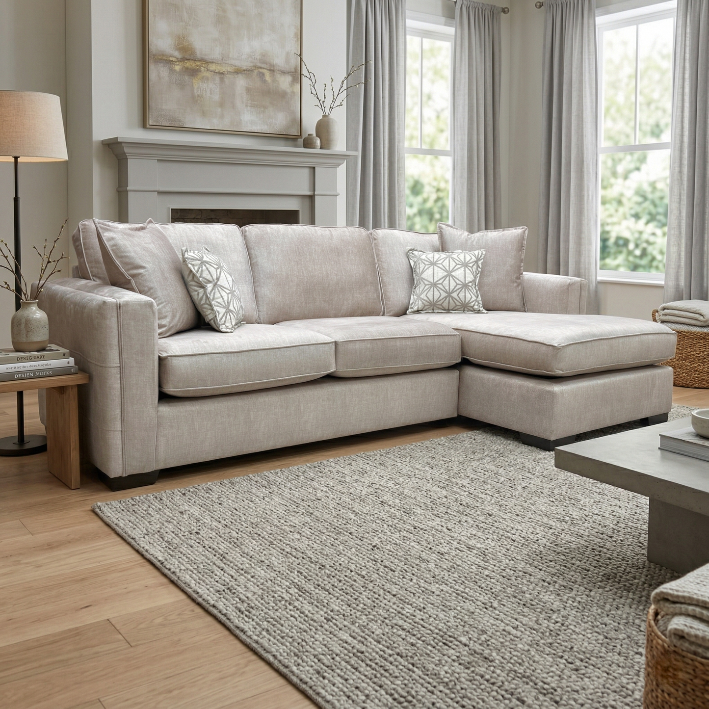 ‘Chelsea' Beige Vogue Velvet Large Right Hand Facing Open End Corner Chaise