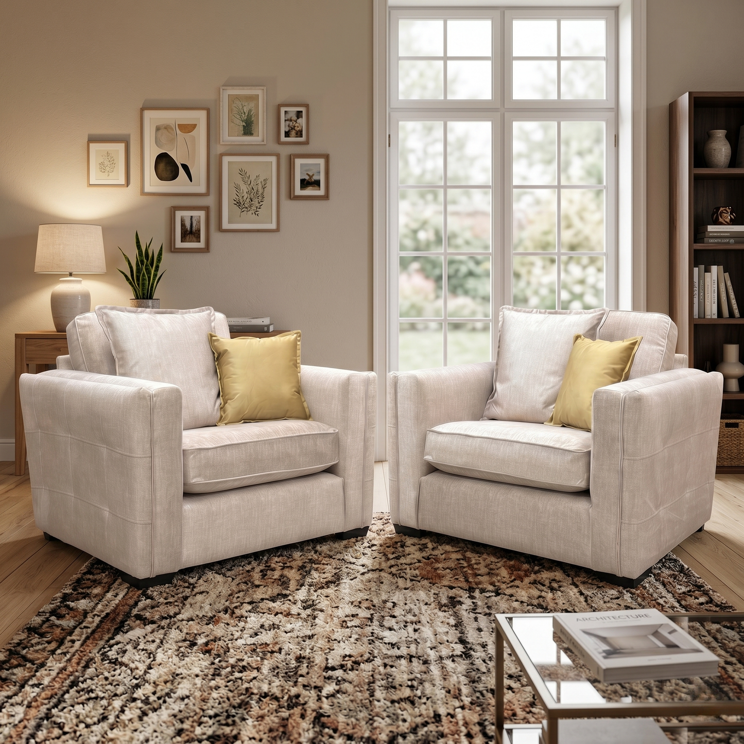 'Chelsea' Beige Vogue Velvet Formal Back Snuggler Chair - Set of 2