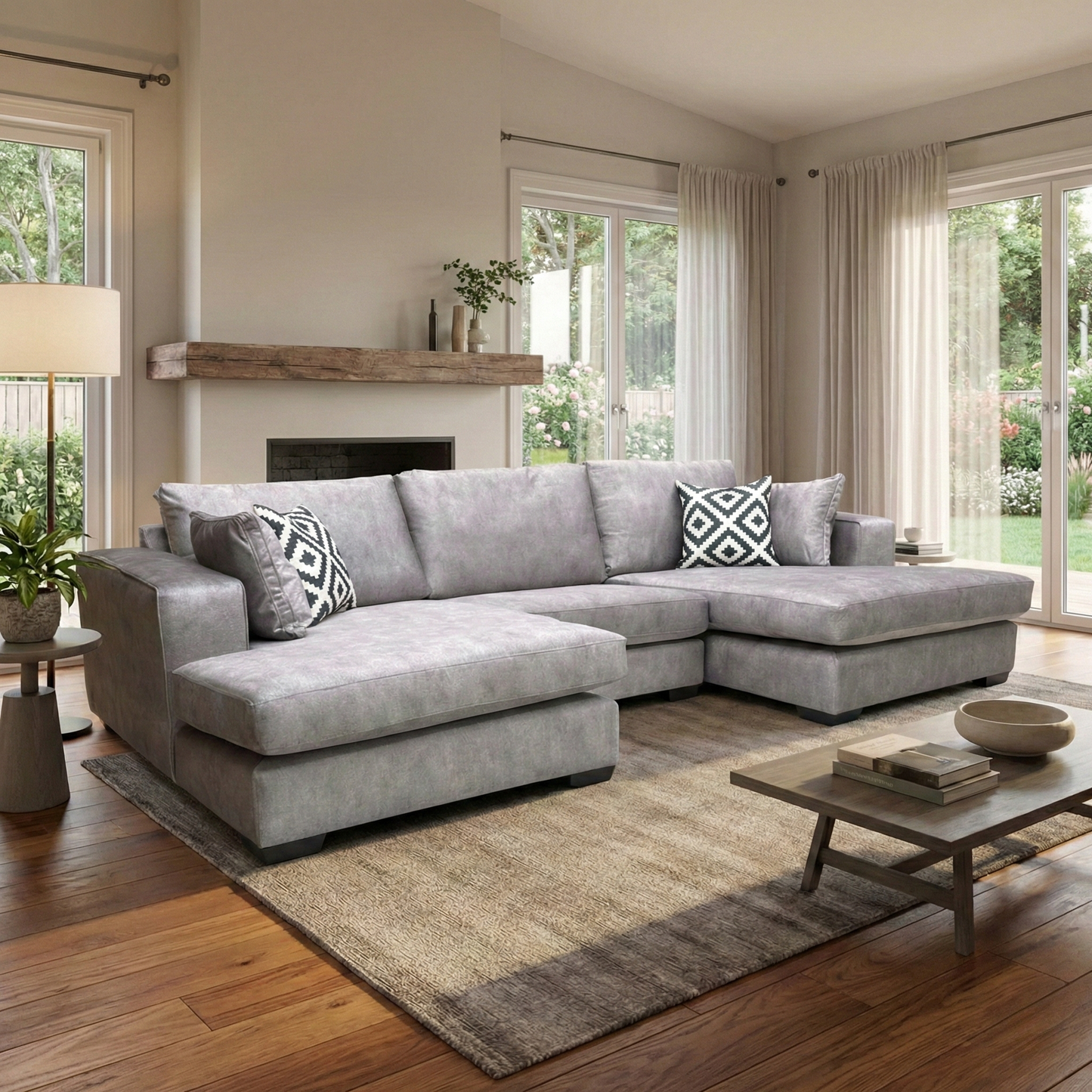 ‘Larry’ Infinity Silver Velvet Double Ended Chaise Sofa