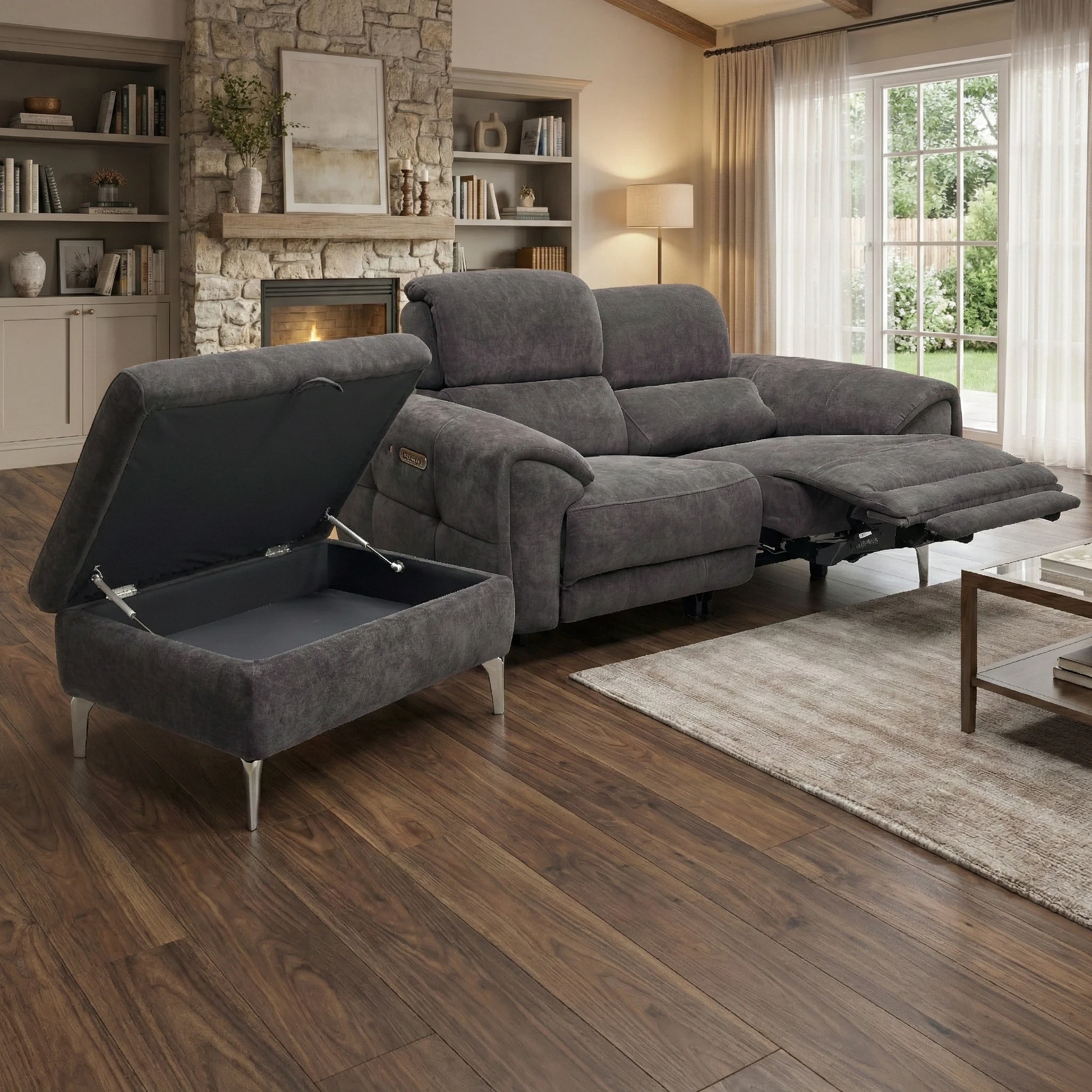 Living Room view of the ‘Vino’ 2-seater sofa, showcasing the sleek metal legs and contemporary piped-edge detailing.